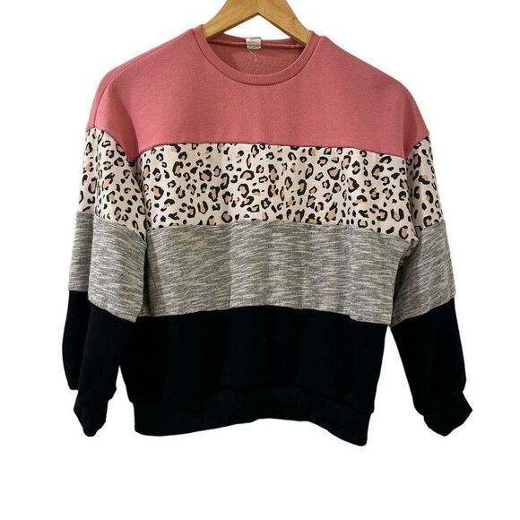 SHEIN Crew Neck Sweatshirt Girls Youth 11-12 Years Leopard Color block Size L - Picture 1 of 6